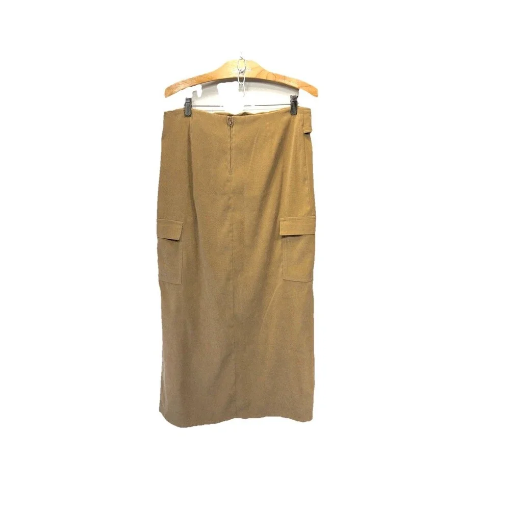 Tracy Evans Vintage Y2K Cargo Maxi column Skirt Belted Side Slits Tan Size 11